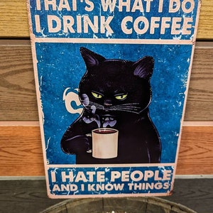 Black cat coffee funny A4 metal sign 30x20cm plaque home BAR kitchen gift