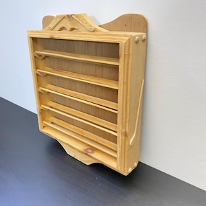 Vintage Wooden Shelf, 5 Tiers, Handmade Spice Rack, Baseball Display Case, Wall Hanging Holder, Brown Curio Display, Knick Knack, Miniature.