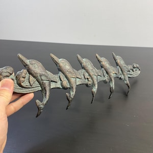 Vintage Five Dolphins and Five Hooks Shaped Hanger, Cast Iron Hooks, Wall Hanging Coat Rack, Wall Mounted Key Holder, Rustic Farmhouse Decor