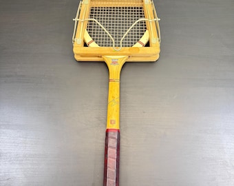 Vintage English COLE'S Toronto Wooden Tennis Racket with Frame Press, Perfect Sports Decor, Collectible Athletic Gear, Retro Display.