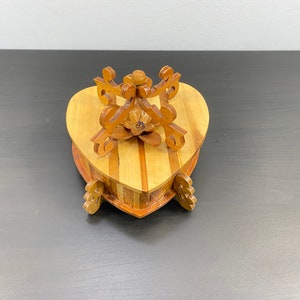 Vintage Jewelry Box, Heart Shaped, Red Velvet Lining, Storage Container, Brown Keepsake Jewelry Armoire Chest, Antique Shape Wedding Gift.