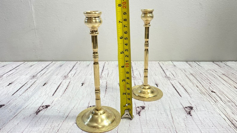 Pair Of Tall Elegant Brass Candlesticks, 2 Candle Stick Holders, Rare Centerpiece, Candelabra, Antique Style, Unique Gift, Nice Shape. zdjęcie 7