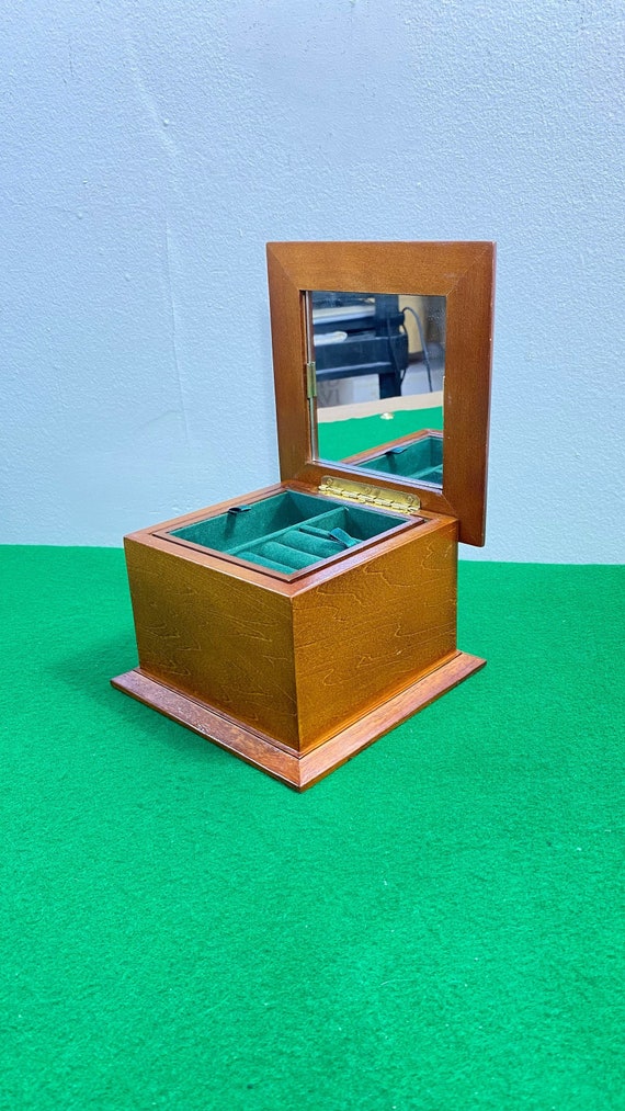 Handmade Wooden Jewelry Box, Velvet and Mirror, T… - image 8