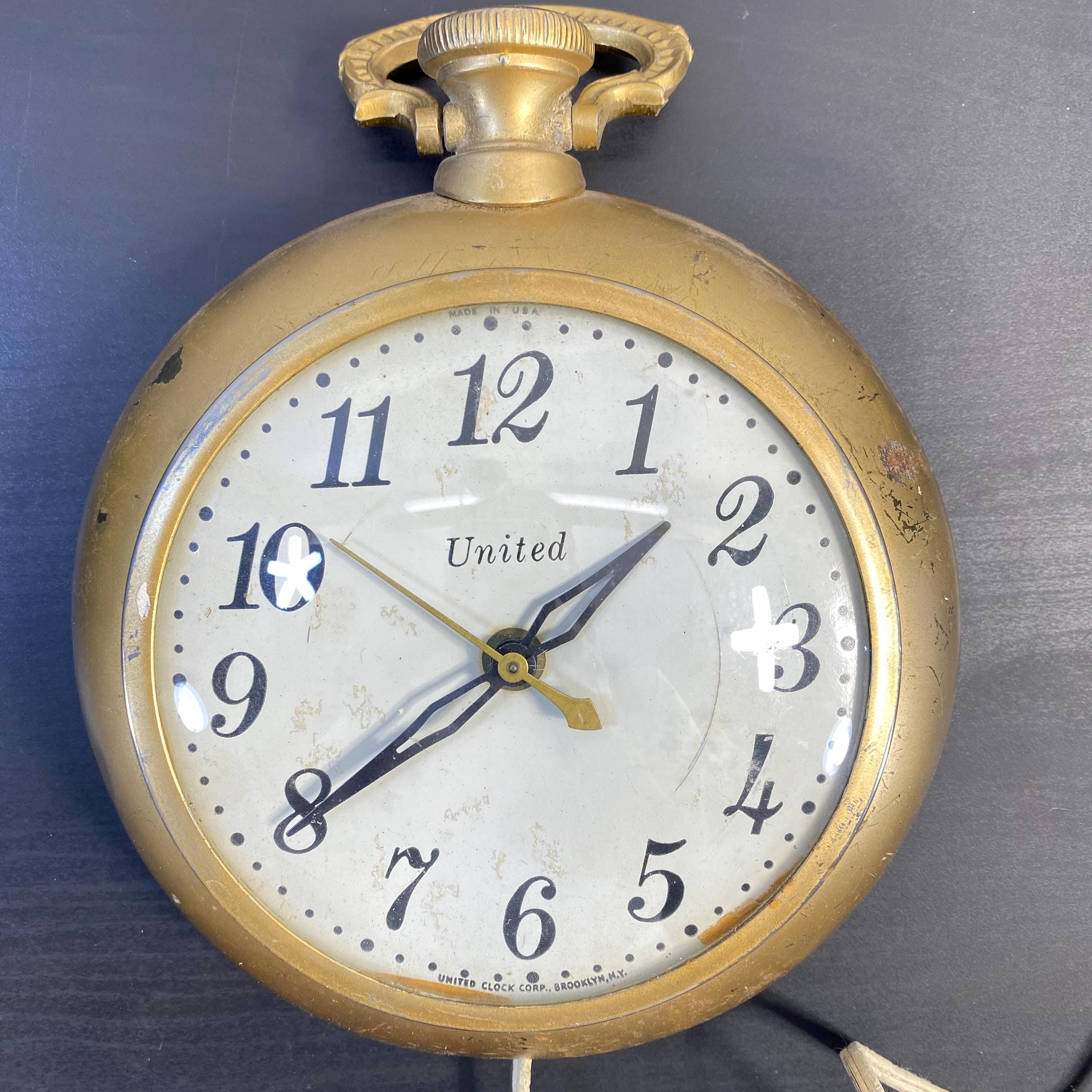Vintage United Electric Boudoir Clock, Gold Finish Pocket Watch