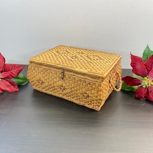 Sewing Basket, vintage wicker Basket, wooden fabric sewing box, strong kit box with two handles, handmade gift, rare organizer.