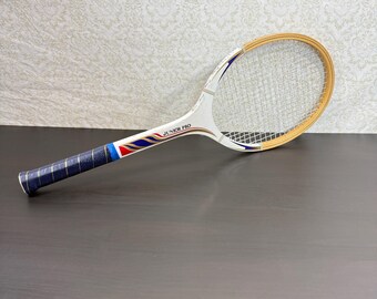 Vintage Junior Pro Wood Tennis Racket, 4 3/8 L Grip, Retro Wooden Graphic Styling, Decorative Collectible Mid-Century Sports , Classic.