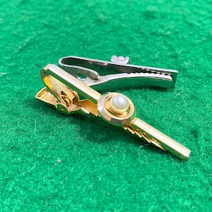 Set of 2 Tie Clips, Golden and Silver Colors, Blue Square Stone Clip, Gemstone Tie Clip, Girls and Women, Antique Style, Anniversary Gift.