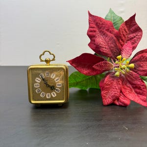 Blessing Brass Carved Alarm Clock West Germany, brass filigree, mechanical, alarm clock.