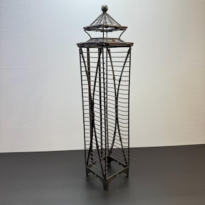 Vintage Wicker And Metal Cd Storage Stand Rack Holds 28 CDs, Media Storage, Black CD Tower Rack, Video Cassette Organizer, DVD Shelf.