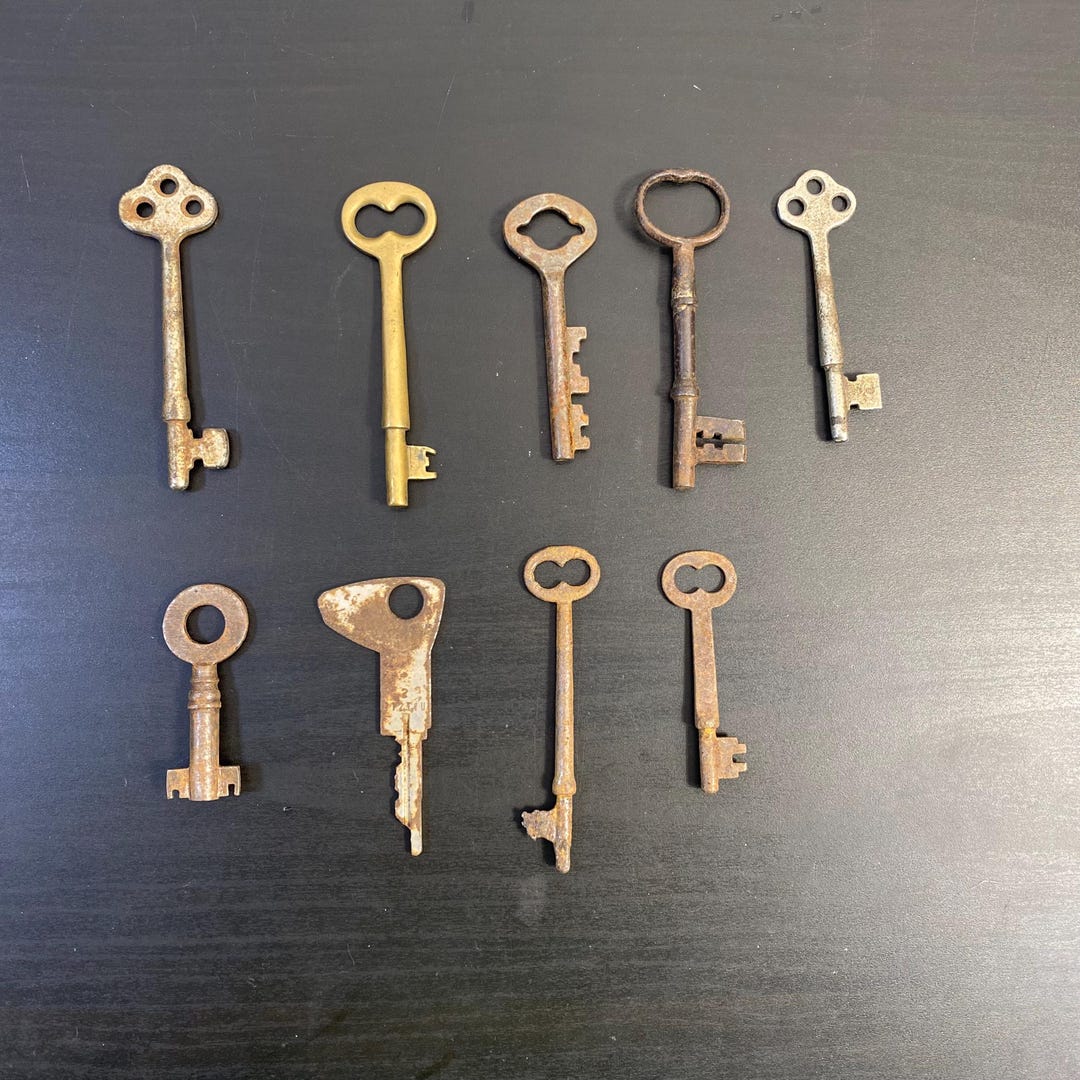 Patterned House Key Lot of 9 Collectible Skeleton Patterned Wardrobe Keys, Hollow Barrel ...