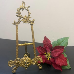 14&quot; Golden Brass Easel, Plate Stand Display, Folding Decorative Picture Holder, Ornate Table Top Easel, Book Shelf, Photo Display.
