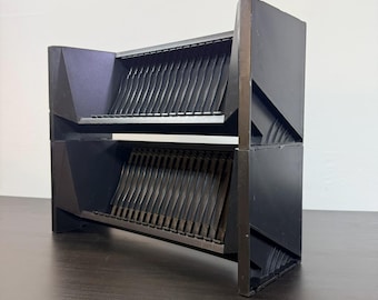 Estante para CD de plástico negro vintage, apilable, juego de 2