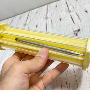Vintage Pencil Case, Plastic, Back to School, Markers, Brushes, Great for Backpacks, Yellow Color, Made In England