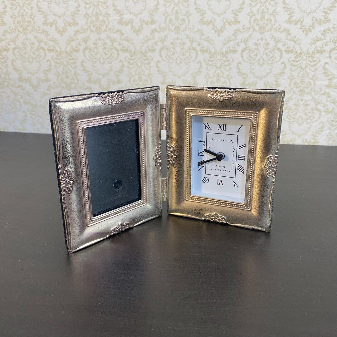 Vintage Folding Photo Frame Clock, Silver-toned Tabletop Display - Etsy