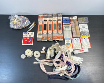 Vintage Sewing Kit Bundle: Colorful Zippers, Retro Buttons & Pins