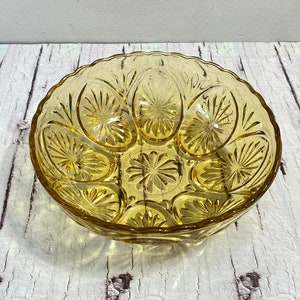 Saladier vintage en verre ambré, camée étoiles en verre pressé Anchor Hocking, bol de service de fruits, couleur or miel, plat rare, style ancien, cadeau