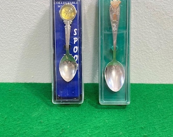 Juego de cucharas de recuerdo vintage, coleccionable de Music City, EE. UU. y Australia, caja original.