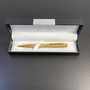 Handmade Wooden Pen, Craftsmanship in Box, Black Ink, Twist Open Ballpoint Pen, Brown with Golden Clip, Groomsmen Gift, Graduation Gift.