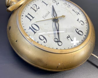 Vintage United Electric Boudoir Clock, Gold Finish Pocket Watch