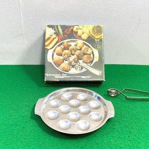 Vintage WMF Escargot Pan with Tong, Germany Stainless Steel Snail Dish