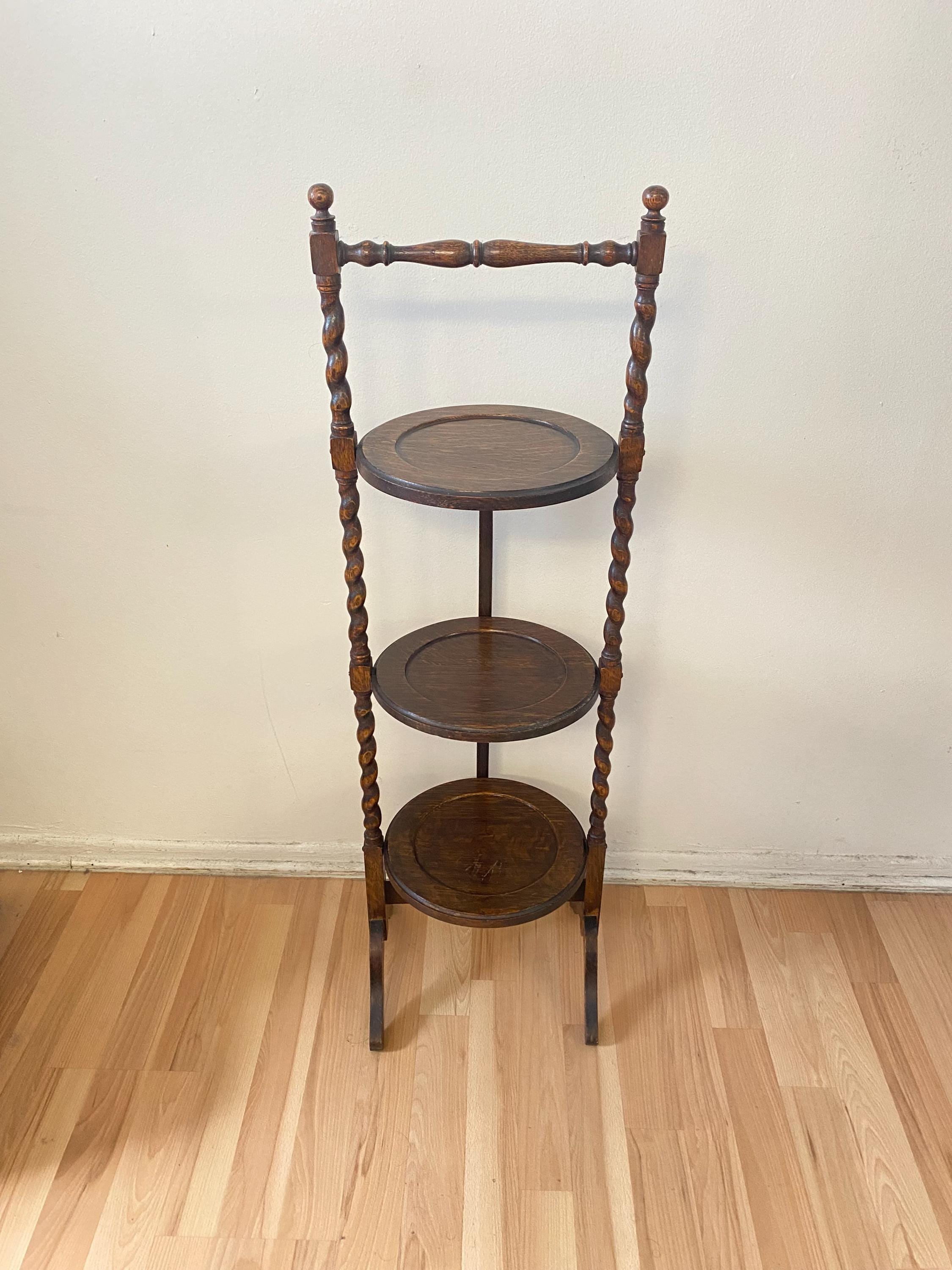 Vintage Wooden Shelf, 3 Tiers, Round Shelves, Folding Curio