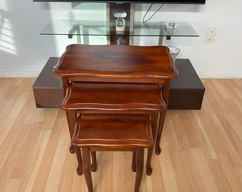 French Antique Louis XV Nesting Tables | Set of 3 Curved Cabriole Legs, Magazine Rack, Telephone Shelf Furniture, Plant Holder.