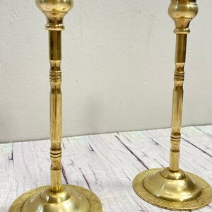 Pair Of Tall Elegant Brass Candlesticks, 2 Candle Stick Holders, Rare Centerpiece, Candelabra, Antique Style, Unique Gift, Nice Shape. zdjęcie 4