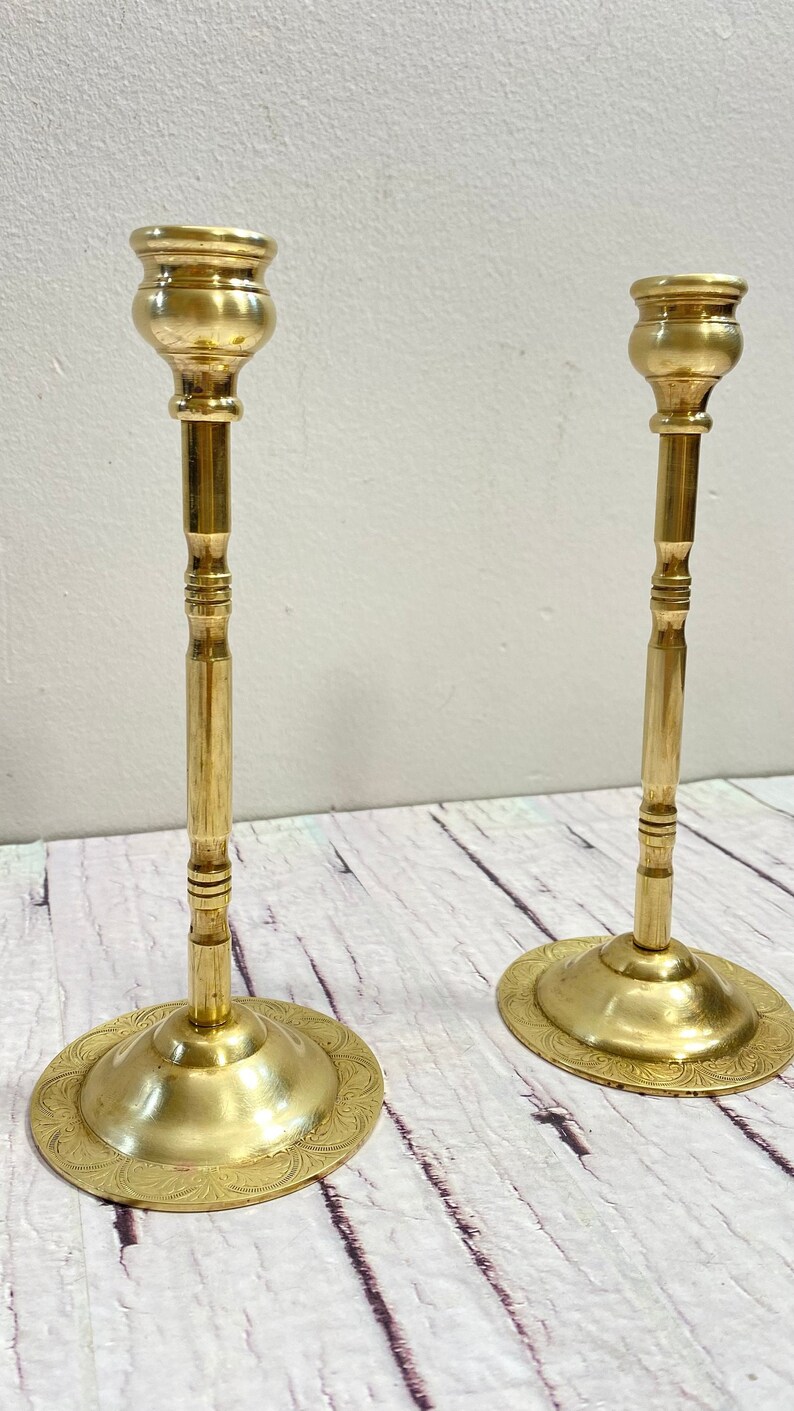 Pair Of Tall Elegant Brass Candlesticks, 2 Candle Stick Holders, Rare Centerpiece, Candelabra, Antique Style, Unique Gift, Nice Shape. zdjęcie 4