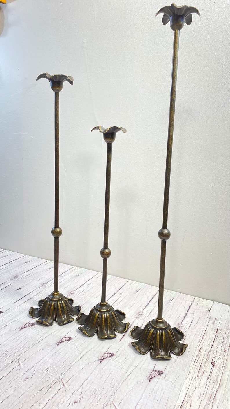 Vintage Italian Brass Candlesticks, Set of 3 Taper Candle Holders - Etsy