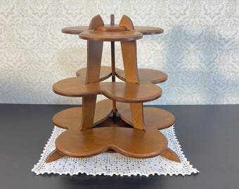 Vintage Petal Design 3-Tier Wooden Display Stand, Plant Table, High Tea Server