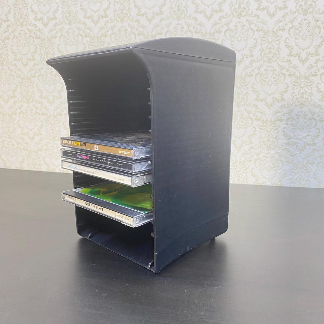 Tenex Rack Mount TENEX CD Tray Storage Rack, 16 Cube Media Organizer, Black Plastic ...