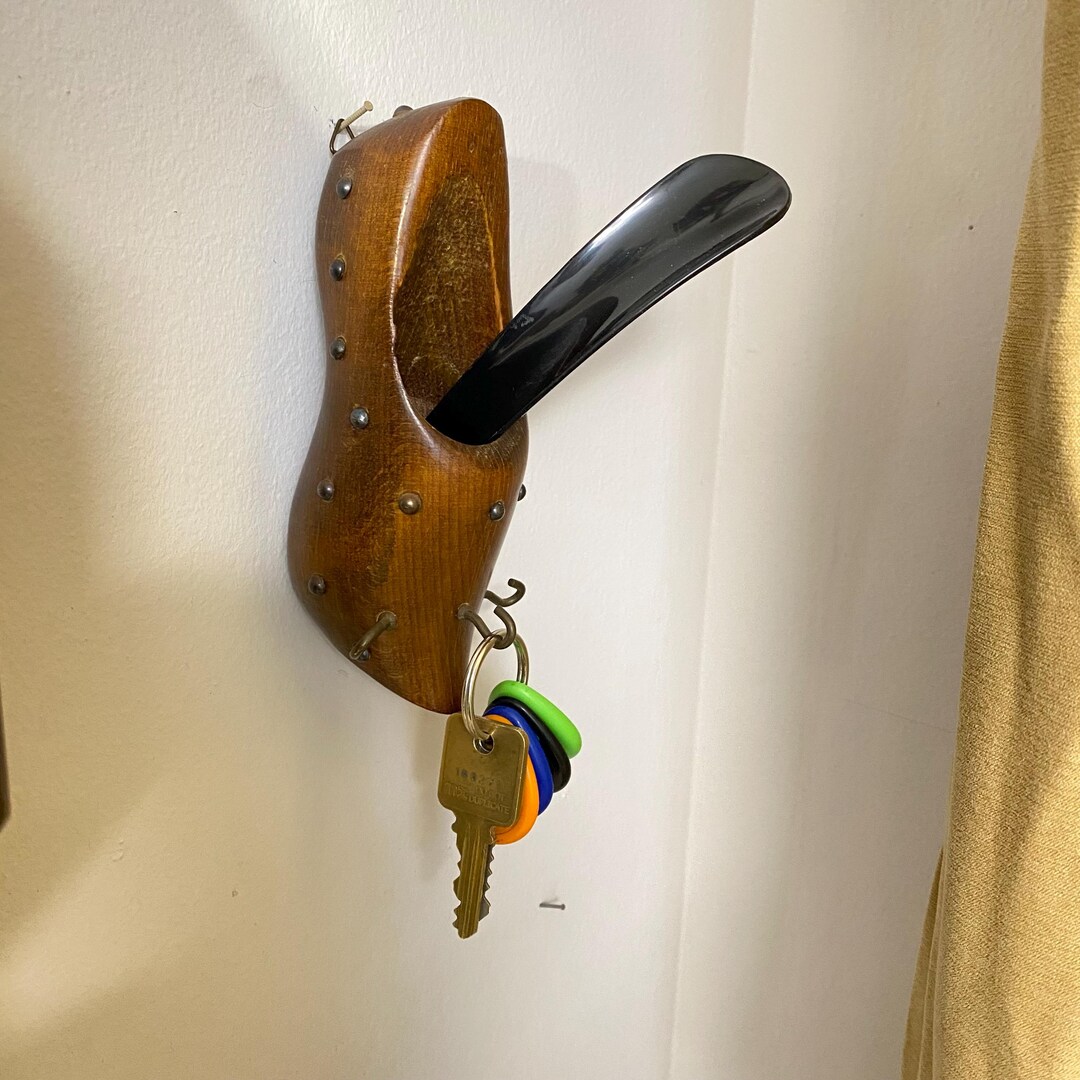 French Vintage Wooden Clog Shoe, Wall Hanging Key Holder With 3 Hooks ...