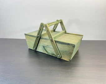 Costurero rústico de madera vintage, estilo bohemio retro, para escritorio, con voladizo, color verde