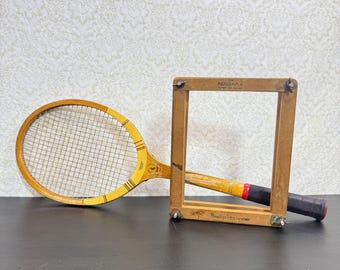 Vintage Champion Wooden Tennis Racket with Niagara Frame Press, Original Model, Perfect Sports Decor, Collectible Athletic, Retro Display.