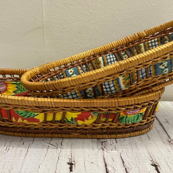 Wicker Storage Trunk, Vintage Woven Wicker Baskets, Boho Rattan, Bread Bin, set of 2  Natural Straw Baskets, Farmhouse Gift, Antique Style.