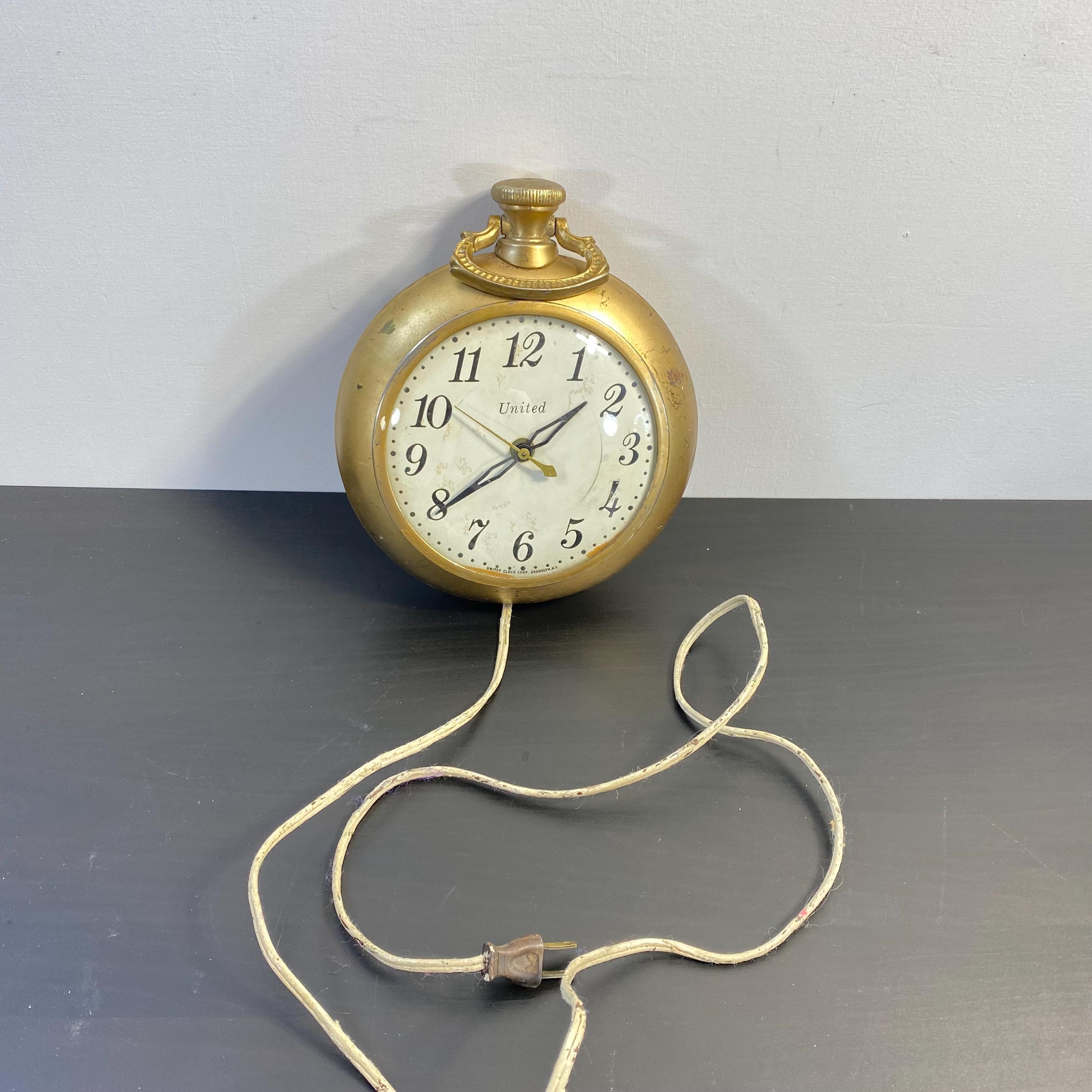 Vintage United Electric Boudoir Clock, Gold Finish Pocket Watch