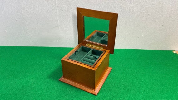 Handmade Wooden Jewelry Box, Velvet and Mirror, T… - image 1