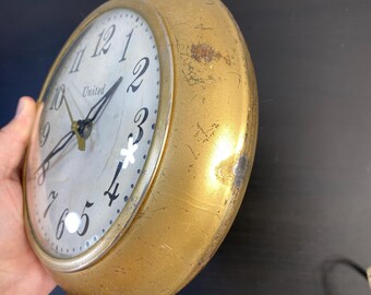 Vintage United Electric Boudoir Clock, Gold Finish Pocket Watch