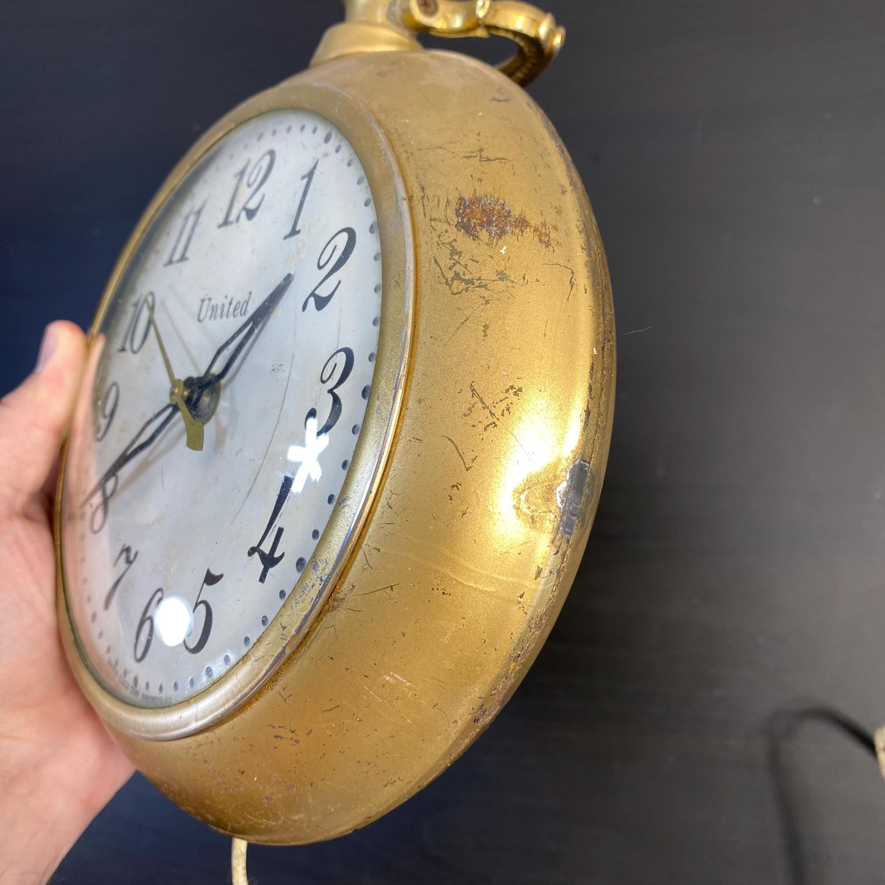 Vintage United Electric Boudoir Clock, Gold Finish Pocket Watch 
