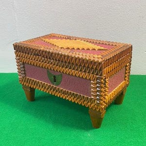 Hand Carved Wooden Box with Metal Details, Engraved Memory Trinket, Keepsake Organizer, Sewing Box, Treasure Chest, Rare Carving Pattern.