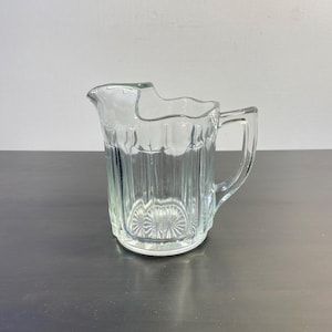 Vintage Clear Glass Milk Pitcher, Water Pitcher Jug, Depression Glass Water Pitcher with Ice Lip, Dining Room, Juice Cup, Cocktail Jug.