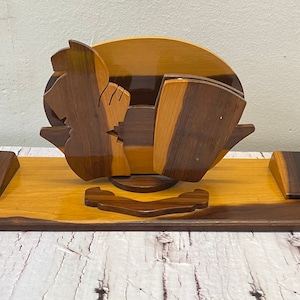 Wooden Desk Organizer, Pencil, Letter Holder, Brown, Handmade Storage, Vintage, Home Office