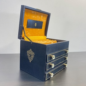 Black jewelry box, Three Drawers, Yellow Velvet, Wooden Keepsake, Leather Cover, Handmade Jewellery Organizer, Storage Case for Bracelets.
