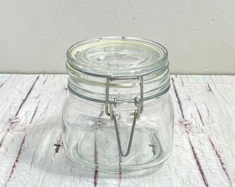 Vintage Clear Glass Jars with Lids, Minimal Kitchen Storage Decor