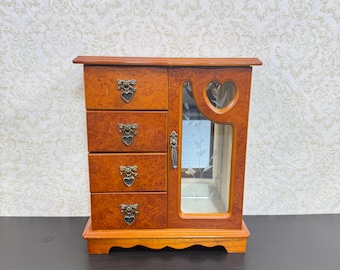 Vintage Gunther Mele 1970's Wooden Jewelry Box, Jewellery with Mirror, Four Drawers, White Velvet, Footed Treasure Cabinet Organizer, Gift.