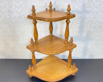 Vintage Wooden 3-Tier Corner Shelf, Curio Display Stand