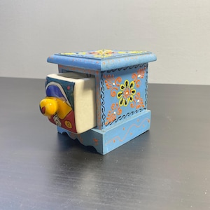 Hand Painted Wood and Ceramic Drawer Jewellery Box, Trinket Storage, Handmade Kitchen Spice Container, Handcrafted Jewelry Organizer Chest.
