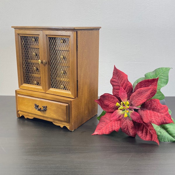 Vintage gunther mele 1970's wooden jewelry box - jewellery with drawers and mirror, footed wooden jewellery organizer cabinet - treasure box