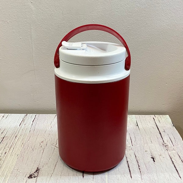 Vintage Red Thermos #38606 With Handle 1/2 Gallon 2 Litres Made in the U.S.A. Antique Style Cooler, Drinkware Gift, Fresh Drink, Nice Shape.