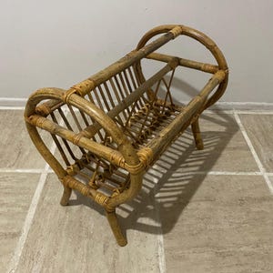 Vintage Wooden Magazine Rack, Newspaper Holder, Brown Stained Wood, Rustic Home Decor, Country chic, Stand Store Storage, Hardwood Book Rack